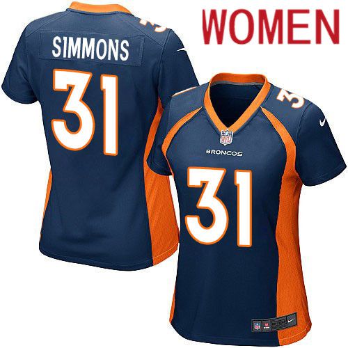 Women Denver Broncos #31 Justin Simmons Nike Navy Game NFL Jersey->women nfl jersey->Women Jersey